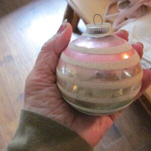 vtg 1940s Austria striped lg ornament pink silver mica striped stunning